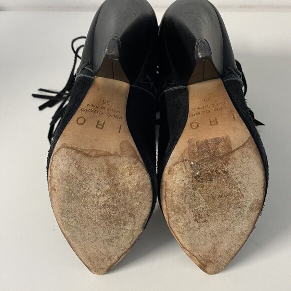 IRO Xabea Black Suede Leather Bootie Ankle Boot Fringe Point Toe Cone He… - Picture 9 of 9